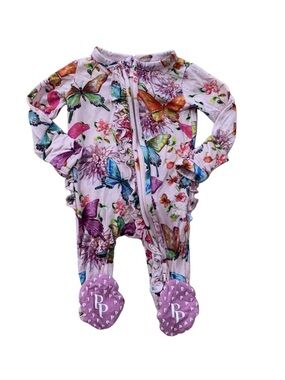 Posh Peanut Size Preemie Pink Watercolor Butterfly Ruffle Bamboo Footie Sleeper